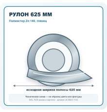 Рулон для фальцевой кровли 625 мм полиэстер Zn 140 глянец